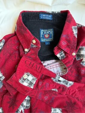 1995 Ralph Lauren Chaps Red Printed Button-Down Shirt